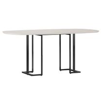 Mesa de Jantar 6 Lugares Retangular Orgânico Com Vidro 180cm Pés Industrial Alina N01 Off White Preto - Lyam Decor Mesa de Jantar 6 Lugares Retangular Orgânico Com Vidro 180cm Pés Industrial Alina N01 Off White Preto - Lyam Decor