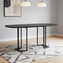 Mesa de Jantar 6 Lugares Retangular Orgânico Com Vidro 180cm Pés Industrial Alina N01 Preto - Lyam Decor Mesa de Jantar 6 Lugares Retangular Orgânico Com Vidro 180cm Pés Industrial Alina N01 Preto - Lyam Decor