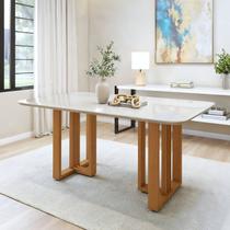 Mesa de Jantar 6 Lugares Retangular Tampo de Vidro/MDF Bold Off White/Amêndoa Clean