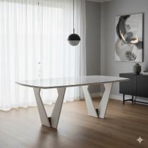 Mesa de Jantar 6 Lugares Retangular Tampo Vidro/MDF Lavanda