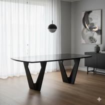 Mesa de Jantar 6 Lugares Retangular Tampo Vidro/MDF Lavanda
