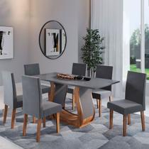 Mesa de Jantar 6 Lugares Roma Imbuia/Cinza/Veludo Grafite - Viero Móveis Mesa de Jantar 6 Lugares Roma Imbuia/Cinza/Veludo Grafite - Viero Móveis