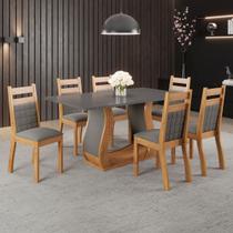 Mesa de Jantar 6 Lugares Sabrinna Sicilia Mel/Cinza/Veludo/Grafite - Viero Móveis Mesa de Jantar 6 Lugares Sabrinna Sicilia Mel/Cinza/Veludo/Grafite - Viero Móveis
