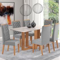 Mesa de Jantar 6 Lugares San Diego Mel/Blonde/Veludo Cinza - Panorama Móveis