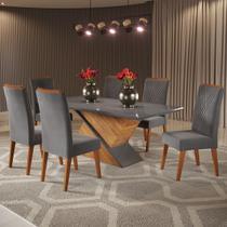 Mesa de Jantar 6 Lugares Stela com Vidro Mel/Cinza/Grafite - Viero Móveis Mesa de Jantar 6 Lugares Stela com Vidro Mel/Cinza/Grafite - Viero Móveis