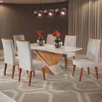 Mesa de Jantar 6 Lugares Stela com Vidro Mel/Marfim/Off White - Viero Móveis