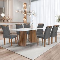Mesa de Jantar 6 Lugares Stella com Vidro Ripado Chocolate/Off White/Cinza - Cel Móveis Mesa de Jantar 6 Lugares Stella com Vidro Ripado Chocolate/Off White/Cinza - Cel Móveis