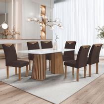 Mesa de Jantar 6 Lugares Stella com Vidro Ripado Chocolate/Off White/Marrom - Cel Móveis Mesa de Jantar 6 Lugares Stella com Vidro Ripado Chocolate/Off White/Marrom - Cel Móveis