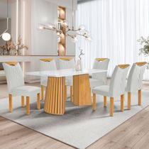 Mesa de Jantar 6 Lugares Stella com Vidro Ripado Cinamomo/Off White/Boucle Gelo - Cel Móveis Mesa de Jantar 6 Lugares Stella com Vidro Ripado Cinamomo/Off White/Boucle Gelo - Cel Móveis