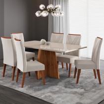 Mesa de Jantar 6 Lugares Stilo Mel/Blonde/Veludo Pastel - Viero Móveis