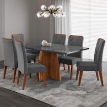 Mesa de Jantar 6 Lugares Stilo Mel/Cinza/Veludo Cinza - Viero Móveis