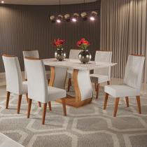 Mesa de Jantar 6 Lugares Taina com Vidro Mel/Marfim/Off White - Viero Móveis