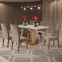 Mesa de Jantar 6 Lugares Taina com Vidro Mel/Pérola/Off White - Viero Móveis