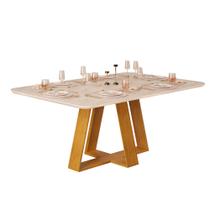 Mesa de Jantar 6 Lugares Tampo Chanfrado Curvo 170cm Sem Vidro Kiara Cedro/Quartzo - DJ Móveis
