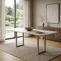 Mesa de Jantar 6 Lugares Tampo de Vidro e MDF 160x90cm Itália Branco Dourado/Off White Mesa de Jantar 6 Lugares Tampo de Vidro e MDF 160x90cm Itália Branco Dourado/Off White