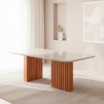 Mesa de Jantar 6 Lugares Tampo de Vidro/MDF 180cm Retangular Ester Marrom/Cinamomo/Off White Mesa de Jantar 6 Lugares Tampo de Vidro/MDF 180cm Retangular Ester Marrom/Cinamomo/Off White
