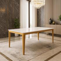 Mesa de Jantar 6 Lugares Tampo Vidro e Pés Madeira Maciça Rubi Slim