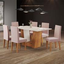 Mesa de Jantar 6 Lugares Venus Mel/Blonde/Veludo/Rosa - Viero Móveis Mesa de Jantar 6 Lugares Venus Mel/Blonde/Veludo/Rosa - Viero Móveis