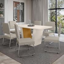 Mesa de Jantar 6 Lugares Viena Monaco com Vidro Cromado/Nature/Off White - Art Panta