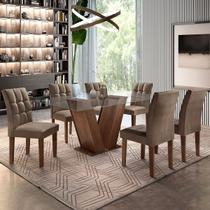 Mesa de Jantar 6 Lugares Vitória com Vidro Chocolate/Animale Marrom - Cel Móveis Mesa de Jantar 6 Lugares Vitória com Vidro Chocolate/Animale Marrom - Cel Móveis