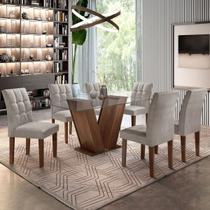 Mesa de Jantar 6 Lugares Vitória com Vidro Chocolate/Linho Cinza - Cel Móveis Mesa de Jantar 6 Lugares Vitória com Vidro Chocolate/Linho Cinza - Cel Móveis