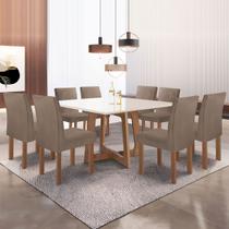 Mesa de Jantar 8 Cadeiras Arizona Canela com Vidro Chocolate/Off White/Bege Escuro - Cel Móveis