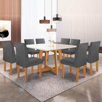 Mesa de Jantar 8 Cadeiras Arizona Canela com Vidro Cinamomo/Off White/Cinza - Cel Móveis