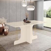 Mesa de Jantar 8 Lugares 2m Tampo MDF e Vidro Canto Arredondado Mavi Henn