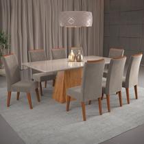 Mesa de Jantar 8 Lugares Barth com Vidro Mel/Perola/Off White - Viero Móveis Mesa de Jantar 8 Lugares Barth com Vidro Mel/Perola/Off White - Viero Móveis