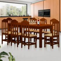 Mesa De Jantar 8 Lugares Estofados Madeira Maciça Safira Castanho JM Móveis