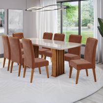 Mesa de Jantar 8 Lugares Exclusive com Vidro Ripado Mel/Terracota/Off White - Viero Móveis Mesa de Jantar 8 Lugares Exclusive com Vidro Ripado Mel/Terracota/Off White - Viero Móveis
