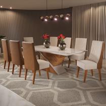 Mesa de Jantar 8 Lugares Glamuor com Vidro Mel/Off White/Bronze - Pnr Móveis