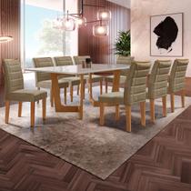 Mesa de Jantar 8 Lugares Nápoles/Genova com Vidro Cinamomo/Off White/Marrom Claro - Cel Móveis