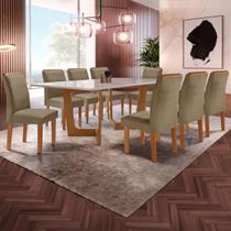 Mesa de Jantar 8 Lugares Nápoles/Luísa com Vidro Cinamomo/Off White/Marrom Claro - Cel Móveis