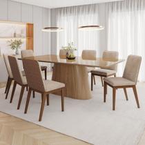 Mesa de Jantar 8 Lugares Olívia 200cm com Vidro Nature/Corano/Caramelo/Creme - Henn Mesa de Jantar 8 Lugares Olívia 200cm com Vidro Nature/Corano/Caramelo/Creme - Henn