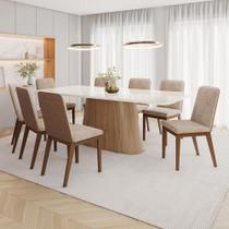 Mesa de Jantar 8 Lugares Olívia com Vidro Nature/Off White/Creme - Henn Mesa de Jantar 8 Lugares Olívia com Vidro Nature/Off White/Creme - Henn