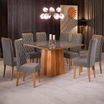 Mesa de Jantar 8 Lugares Perla com Vidro Mel/Veludo Cinza/Grafite - Viero Móveis