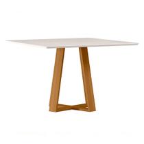 Mesa de Jantar 8 Lugares Quadrada 135cm Tampo MDF Com Vidro Elian N01 Ypê Off White - Lyam Decor