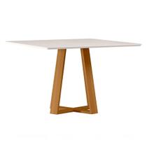 Mesa de Jantar 8 Lugares Quadrada 135cm Tampo MDF Com Vidro Elian N01 Ypê Off White - Lyam Decor