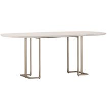 Mesa de Jantar 8 Lugares Retangular Orgânico Com Vidro 200cm Pés Industrial Alina N01 Off White Champanhe - Lyam Decor