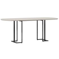 Mesa de Jantar 8 Lugares Retangular Orgânico Com Vidro 200cm Pés Industrial Alina N01 Off White Preto - Lyam Decor Mesa de Jantar 8 Lugares Retangular Orgânico Com Vidro 200cm Pés Industrial Alina N01 Off White Preto - Lyam Decor