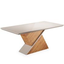 Mesa de Jantar 8 Lugares Retangular Tampo de Vidro e MDF Noble Bege/Mel/Off White