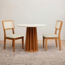 Mesa de Jantar 90cm c/ 2 Cadeiras e Base Ripada 100% MDF Mesa de Jantar 90cm c/ 2 Cadeiras e Base Ripada 100% MDF