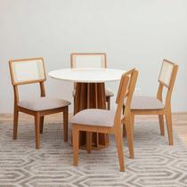 Mesa de Jantar 90cm c/ 4 Cadeiras e Base Ripada 100% MDF Mesa de Jantar 90cm c/ 4 Cadeiras e Base Ripada 100% MDF