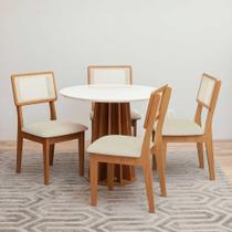 Mesa de Jantar 90cm c/ 4 Cadeiras e Base Ripada 100% MDF Mesa de Jantar 90cm c/ 4 Cadeiras e Base Ripada 100% MDF
