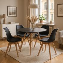 Mesa De Jantar 90cm Eiffel Com 4 Cadeiras Leda Cor Preto Elegante e Moderno