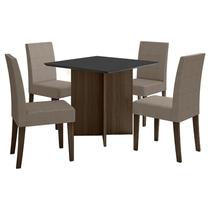 Mesa de Jantar 90cm Helo Amêndoa Grafite com 4 Cadeiras Jade Bordada Amêndoa Cappuccino Poliman