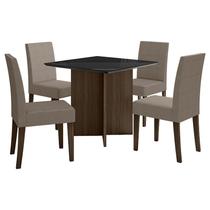 Mesa de Jantar 90cm Helo com Vidro Amêndoa Grafite e 4 Cadeiras Josi Liso Amêndoa Cappuccino Poliman