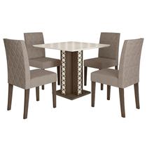 Mesa de Jantar 90cm Ísis com Vidro Amêndoa Off White com 4 Cadeiras Jade Bordada Amêndoa Cappuccino Poliman