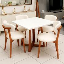 Mesa de Jantar 90cm Quadrada com 4 Cadeiras Base em Madeira Natural Mesa de Jantar 90cm Quadrada com 4 Cadeiras Base em Madeira Natural